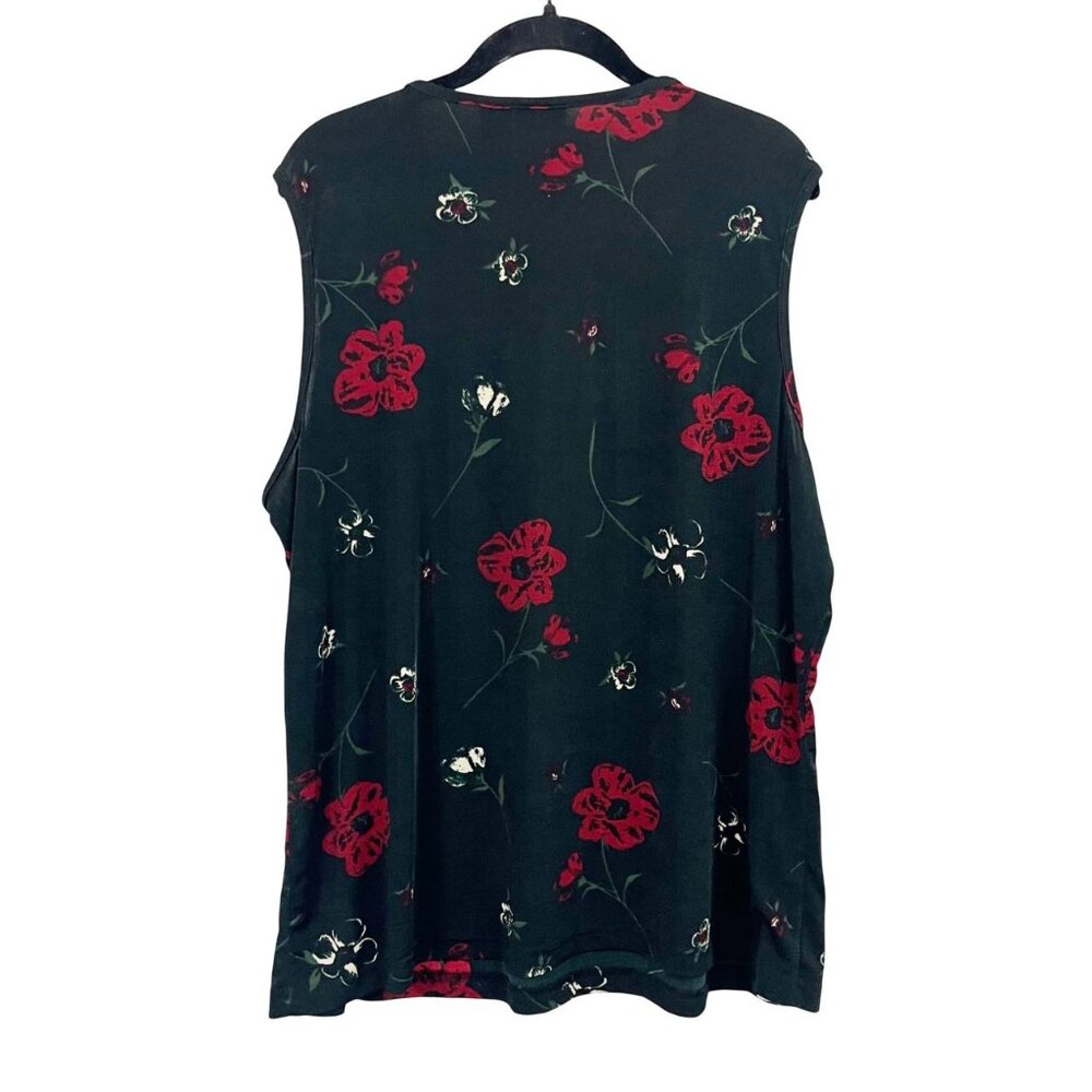 Vintage Y2K 90s Black & Red Floral Slinky Sleeveless Tank Top Whimsigoth Size 1X - Picture 2 of 5